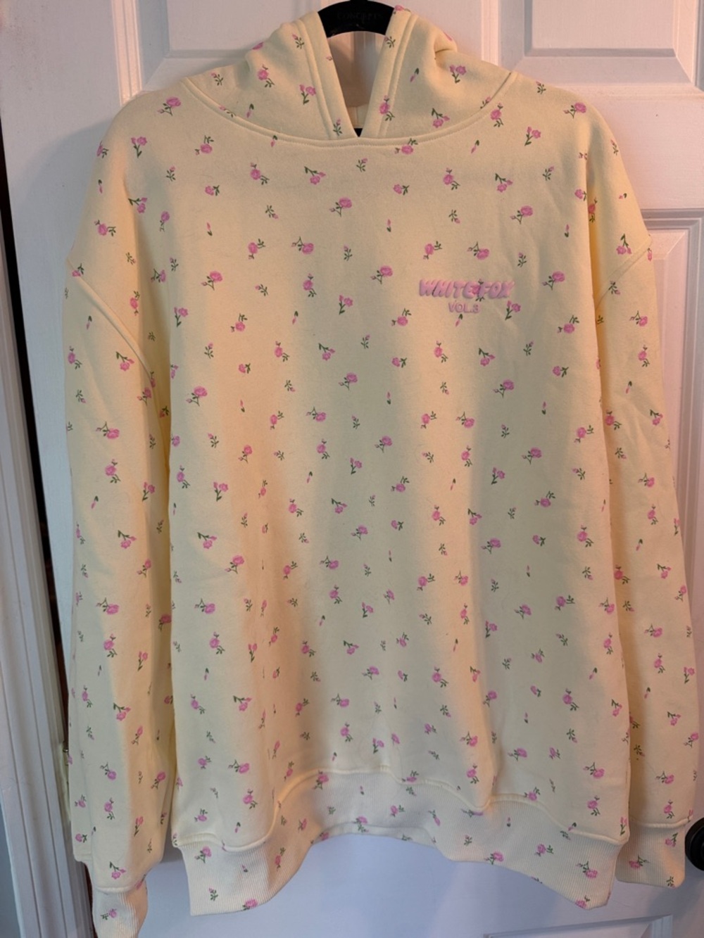 White Fox sold out online Yellow Floral Hoodie w/Pink Rose Print oversized s/m